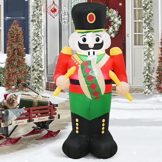 TRMESIA 4FT Christmas Inflatable Nutcracker Indoor Outdoor Decoration, LED Light Garden Yard Lawn Xmas Blow up Decor, Easy Storage for Stress Free Christmas Outdoor Blow up Decorating