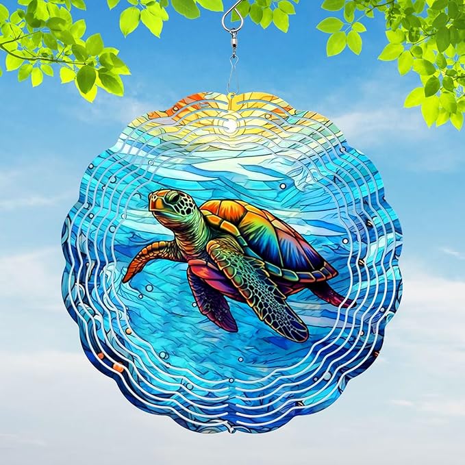 Turtle Yard and Garden Wind Spinner, Unique 3D Hanging Turtle Wind Spinner