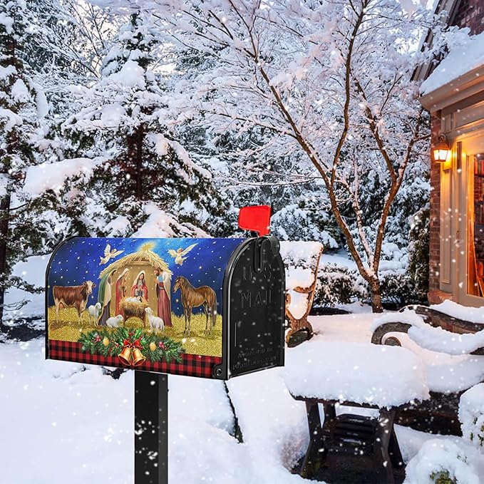 Christmas Nativity Mailbox Cover Magnetic for Winter Holiday Outdoor Garden Decor 21X18 in Mailbox Covers Magnetic Standard Size