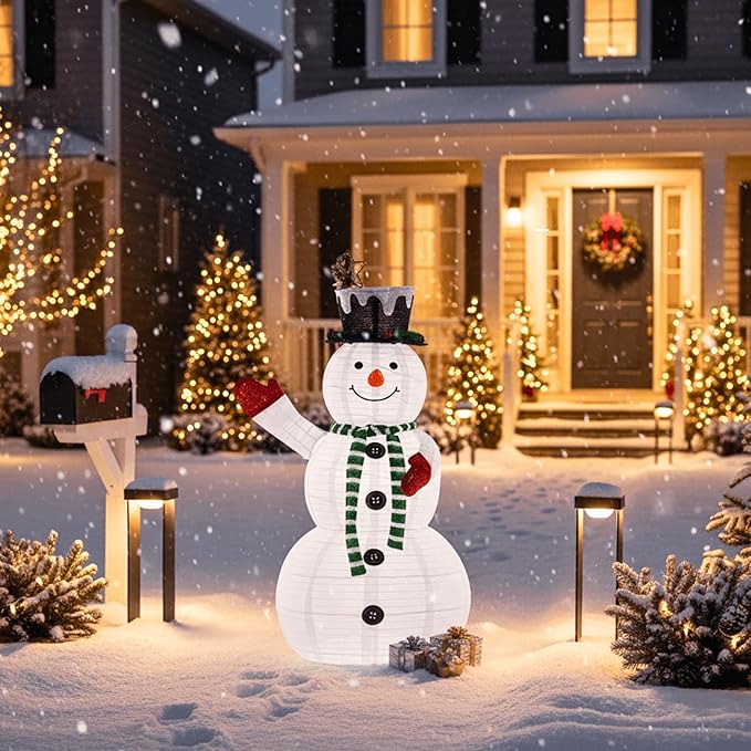 Christmas Decorations Outdoor, 60" Large White Snowman with Built-in LED Lights, Christmas Yard Decorations with Green Scarf and Magic Hat, Holiday Decor for Indoor Outdoor Use