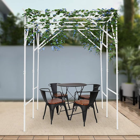 Grape Trellis | 79'' L x 59'' W x 79'' H Grape Vine Support Arch Arbor | Plant Climbing Pergola | Arbour Gazebo Trellis Rack Pergola | Plant Support Rack Trellises for Vegetable Fruit (White)