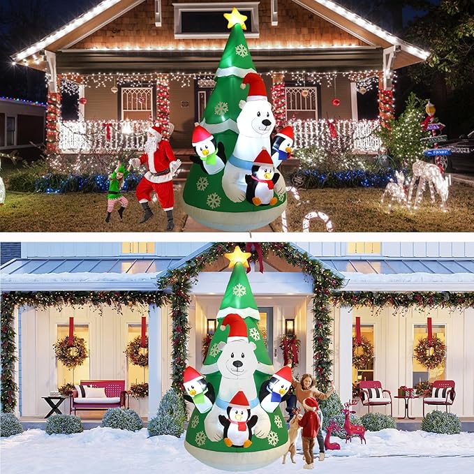 10FT Inflatable Christmas Tree Decoration, Built-in LED Lights and Colorful Flashing Lights, Suitable for Outdoor Inflatable Decorations in Lawns, Gardens, and Courtyards at Christmas