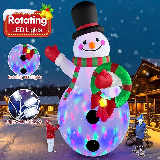 Danxilu 12 FT Giant Christmas Inflatables Snowman Outdoor Decorations Built-in Rotating LED Lights, Huge Blow Up Snow Man with Magic Hat IP44 Waterproof Xmas Decor for Yard Outside Lawn Holiday