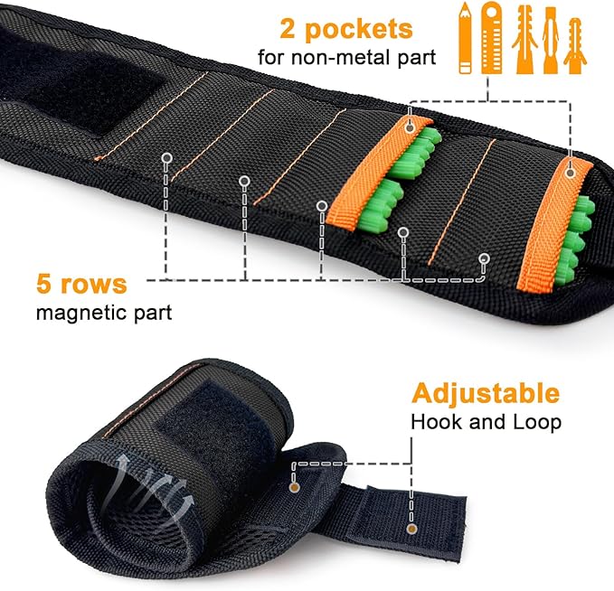 vidsel Magnetic Tool Holder Belt & Wrist-Band (15 N38 Magnets), Adjustable Work Gadget for Electricians/DIY/HVAC, Screws, Nails, Drill Bits Organizer, Birthday Gift for Men, Dad, Husband, Camouflage