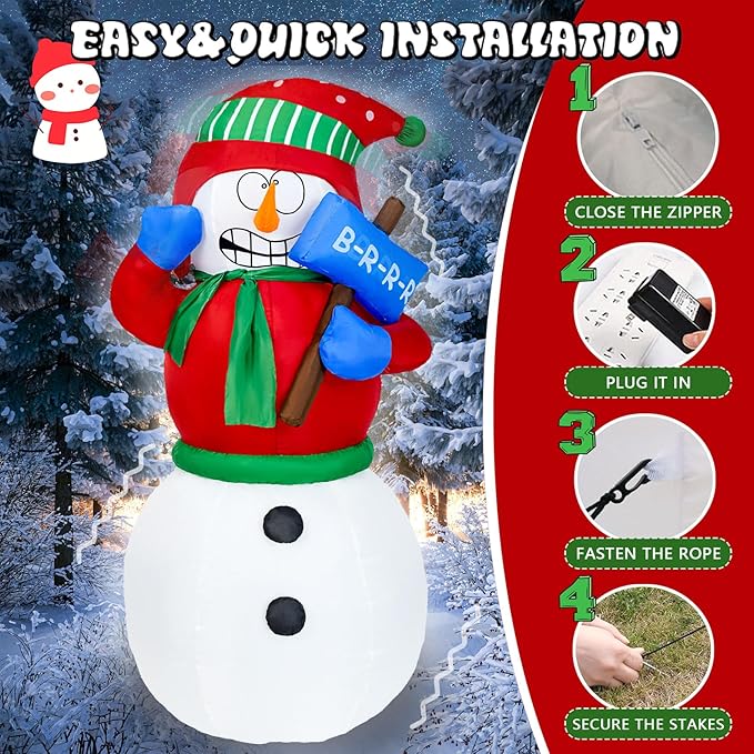 DearSun 6FT Christmas Inflatable Shaking Snowman Wearing Red Sweater Outdoor Inflatable with Build-in LED Lights Big Yard Party Decoration