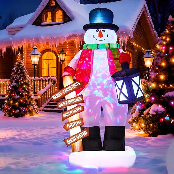 8FT Christmas Inflatable Giant Snowman Outdoor Decorations, Blow Up Snow Man Yard Decor with LED Lights, Magic Hat, Weatherproof Holiday for Gifts Yard Lawn Garden Xmas Party