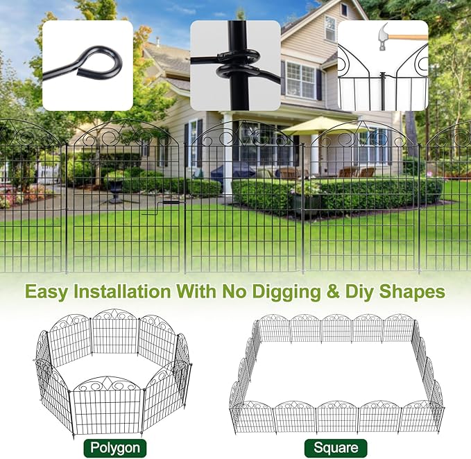 SUNLAX 5 Panels Garden Fence 12ft(L) x 40in(H) Metal Fence Panels Dog Fence Animal Barrier Fence No Dig for Backyard Outside Yard Patio Without Gate