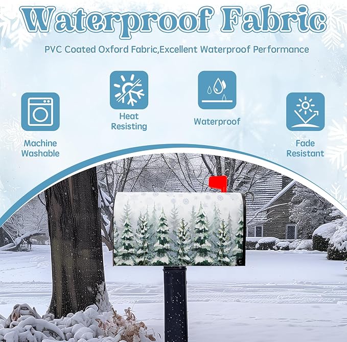 Winter Cedar Magnetic Mailbox Cover Snowy Forest Mailbox Wrap Pine Tree Snowflake Nature Landscape Mail Post Letter Box Cover for Christmas Holiday Garden Yard Decor Standard Size 18" X 21"