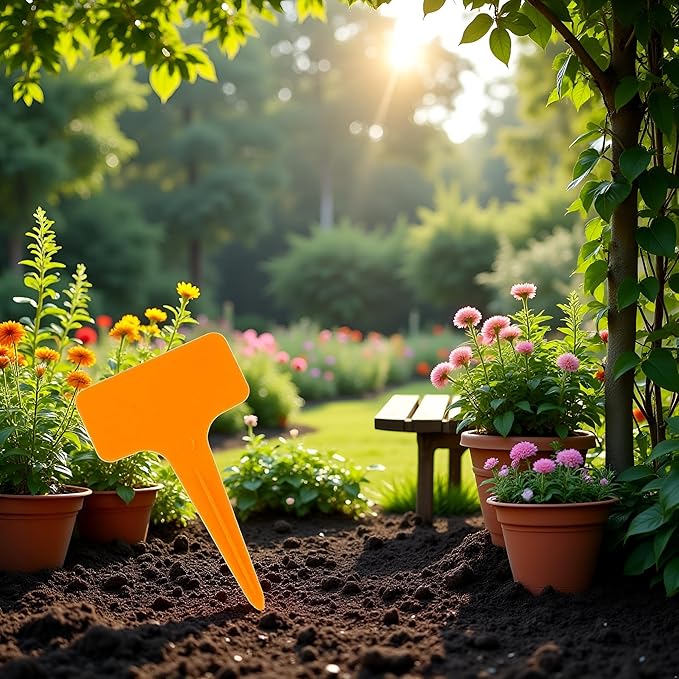 50Pcs Orange Plant Tags Plastic T-Type Nursery Garden Labels Markers Plant Stakes Garden Decoration, Pots, Plant Labels, Planters and Container Accessories,Gardening Tool