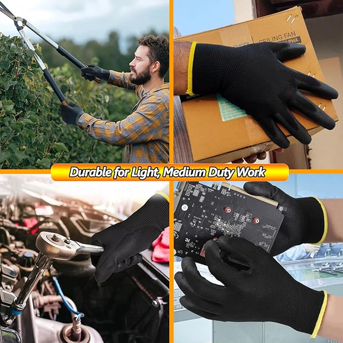10 Pairs PU Coated Knit Work Gloves, Breathable Nylon Safety Gloves for Handling Garden Construction Yard Farm Use