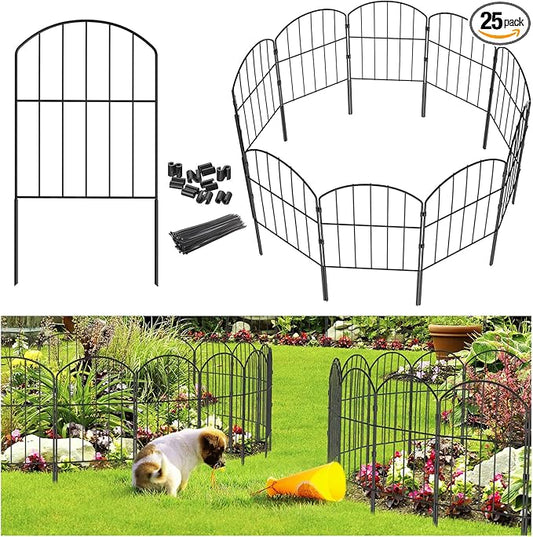 Goovilla Garden Fence, Total 27ft(L) x 24in(H) Garden Fencing Animal Barrier, 25 Pcs Rustproof Metal Fence Panels, Black No Dig Fence, Decorative Garden Fences and Borders for Dogs, Flower Bed, Patio