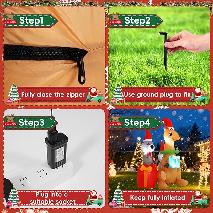 7FT Kangaroo Koala Inflatable Decoration with Built-in LED Lights, Christmas Outdoor Inflatable Decoration for Lawn, Yard, Garden, Patio