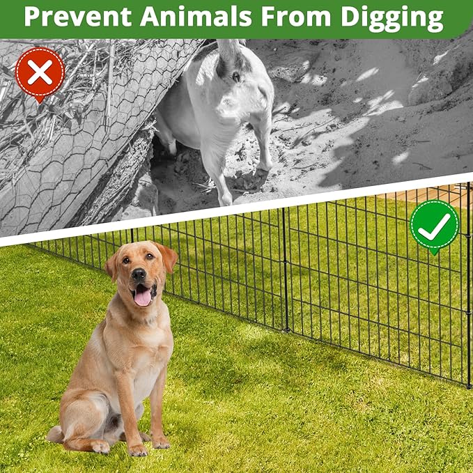 10 Panels No Dig Decorative Garden Fence for Yard, 32 in(H) X 24 ft(L) Rustproof Metal Wire Animal Barrier Fence for Dogs, Rabbits, Landscape Edging, and Patio with 11 Temporary Fencing Stakes