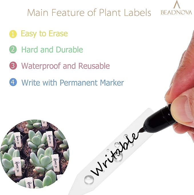BEADNOVA Garden Tags 100pcs Plant Markers Multicolor Plastic Plant Tags for Potted Flower Pot Garden (4 Inch, 5 Colors)