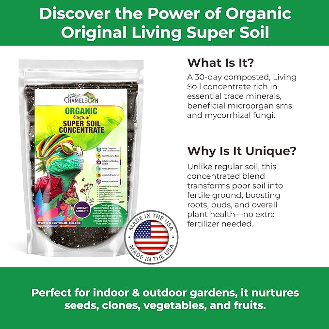 Organic Original Super Soil Concentrate with Mycorrhizae – Living Soil Boosts Roots & Buds for Seeds & Clones - Indoor & Outdoor Growing - Mix 1:4 with Topsoil Potting Soil(4 quarts)