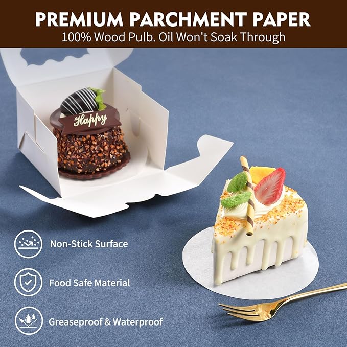 48 Pcs Cookie Boxes with Window, 4x4x2.5 Inches White Bakery Boxes with Stickers & Parchment Paper for Cookies Treats Desserts Donuts Pastry Macaroon, Gift Giving Party Wedding Favor