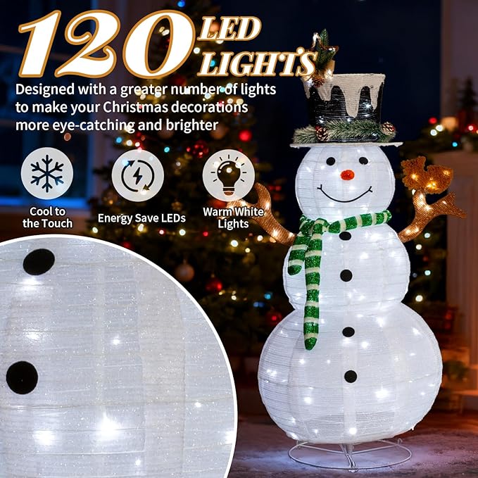 VINGLI 4FT Lighted Snowman Christmas Decorations Outdoor Indoor, Prelit 90 LED Snowman Home Yard Decor with Stakes, Weatherproof Xmas Holiday Winter Front Porch Lawn Garden Patio Pathway Display