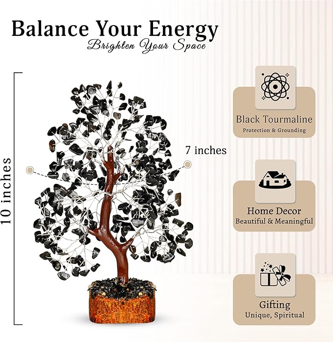YATSKIA Black Tourmaline Gemstone Tree - Crystal Tree of Life - Crystals and Stones Home Office Decor - Good Luck Gifts for Women