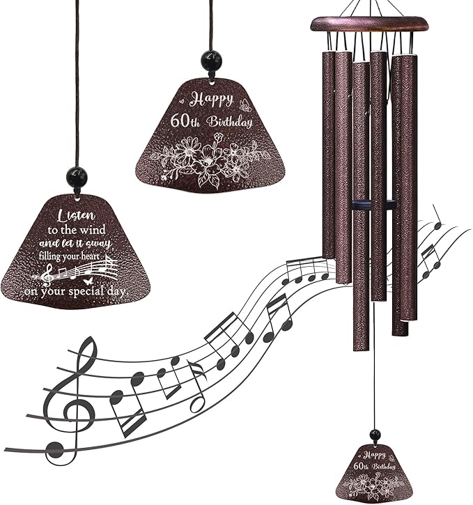 60th Birthday Gifts for Women Men, 60th Birthday Decorations 32” Wind Chimes Outside, 1965/60 Year Old Bday Gift for Women Men
