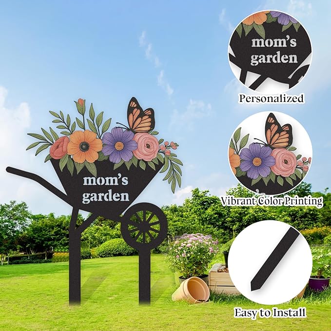 Personalized Garden Signs, Colorful Flowers Garden Decor for Outside, Decorative Yard Stakes, Metal Yard Art, Patio Decor, Custom Last Name Sign, Lawn Art, Gifts for Gardeners Color02