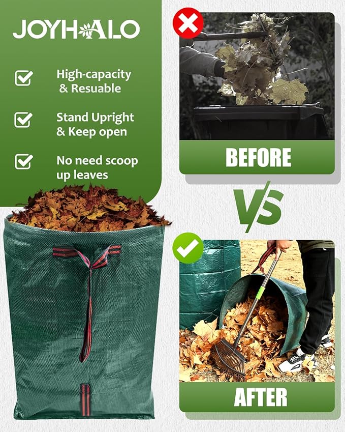 Joyhalo Reusable Yard Waste Bags, 2 Pack 40 Gallon Dustpan-Type Garden Bag for Collecting Leaves Garss Clippings, Heavy Duty lawn and leaf bags, Garden Waste Container for Clean Up Outdoor Debris