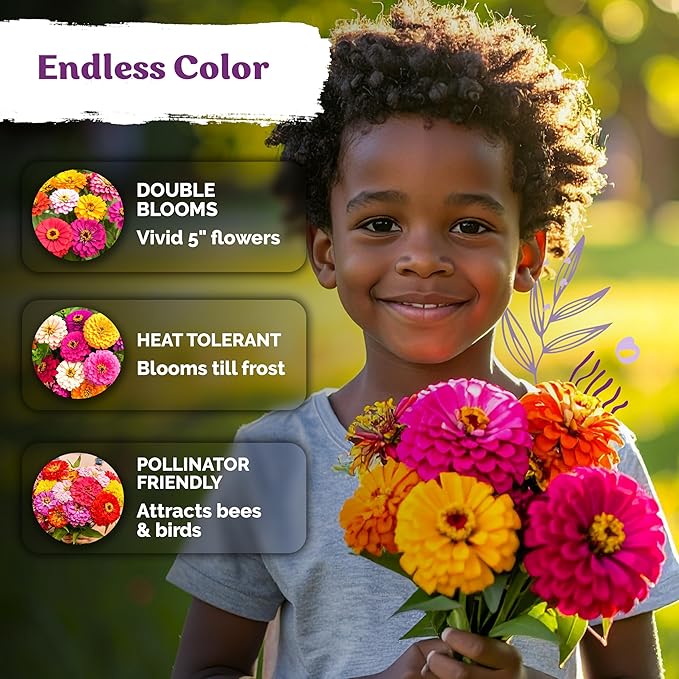 KVITER 550 Dahlia Zinnia Seeds for 2025 Mix (Zinnia Elegans) – Double Blooms, Heirloom & Organic – Flower Seeds for Planting Outdoors in Garden, Containers, Flower Beds. Ideal for Cut Flowers