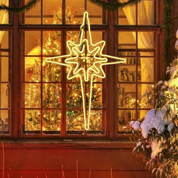 GLOWNOVA【Large 25"x16.5" 】 Large Star of Bethlehem Outdoor Lights, 408 LED Outdoor Christmas Decorations Star Light, LED Lights for Christmas Nativity Scene Outdoor Yard Porch, Warm White, CH7133