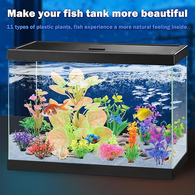 Fish Tank Accessories Aquarium Decorations Plastic Plants, 11cs Small Goldfish Turtle Tank Decorations Artificial Plants, Aquarium Decor Colorful Grass Plant