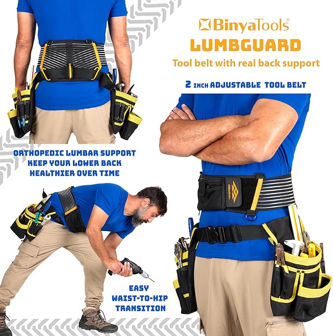 Tool Belt Back Brace Support Lumber Back Brace for Lifting Construction Electrician Tradesman Pro 2" Tool Belt for Men Orthopedic Ergonomic Lightweight with D Rings for Suspenders – Large