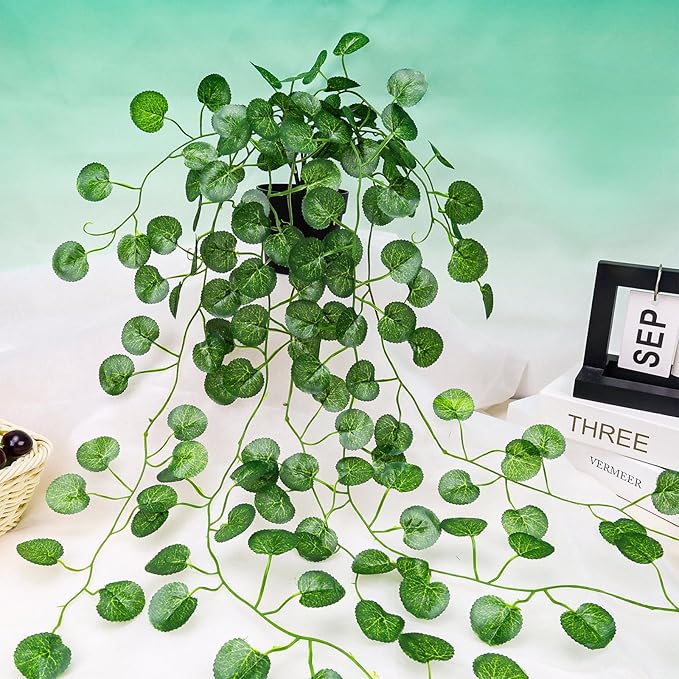Folmywy 2 Pack Artificial Hanging Plants Vines with Pot Fake Greenery Potted Plant Eucalyptus Leaves Decoration for Indoor Outdoor Wall House Room Patio Bookshelf Office Party Decor