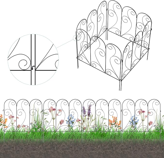 Zhongma Decorative Metal Garden Fence,Pack of 4pcs, Total 26" H x 100" L
