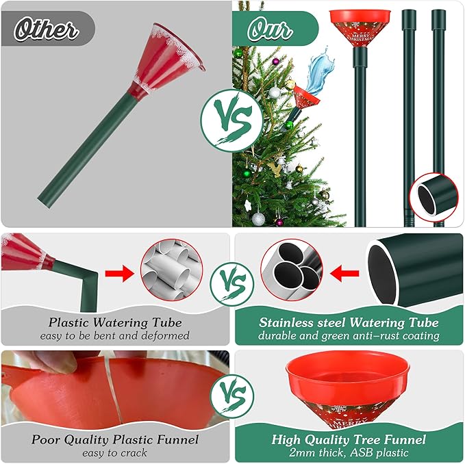 2 Pack Christmas Tree Watering Funnel System, 44 Inch Christmas Tree Watering Stick with Adjustable 3-Section Design, Reusable & Spill-Free, Xmas Plant Waterer Tool for Indoor and Outdoor
