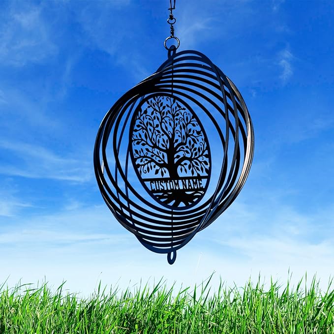 Personalized Tree of Life Metal Wind Spinners, Custom Name Garden Wind Spinners, Hanging Outdoor Decor, Yard Art, Hanging Wind Spinner for Indoor Lawn Patio Porch, Housewarming Gift Color09