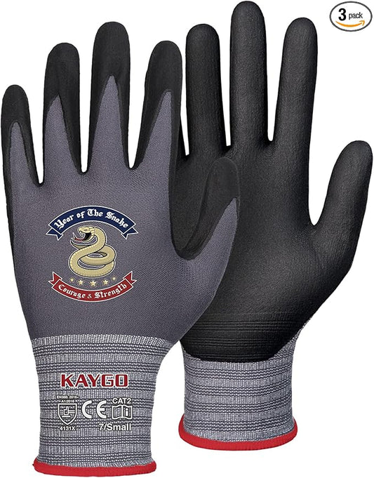 KAYGO Safety Work Gloves MicroFoam Nitrile Coated, 3 Pairs KG18NB,Seamless Knit Nylon Glove for Men and Women, Ideal for Automotive,Warehouse,Construction (Small,Gray)