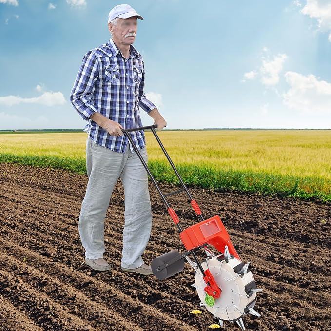 Manual Seeder Hand-Push Garden Seeder Roller Seeding and Fertilizer Applicator, Row Planter Corn Planter Seeder for Soy Peanut Corn Cotton Soybean, 10 Holes