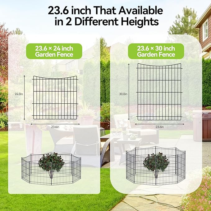 INJOPEXI Garden Fence 12 Panels 23.6ft(L)×24in(H) Decorative Garden Fences with 11 Panels + 1 Gate, Rustproof Metal Wire Temporary No Dig Rabbit Animal Barrier Fencing Dog Fence for Yard Patio Outdoor