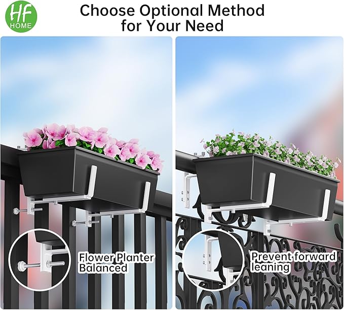 HFHOME Set of 6 Adjustable Window Planter Box Brackets, White Brackets for Window Boxes Planters, Planter Shelving with Adjustable Size The Width of The Bottom of The Planter Box