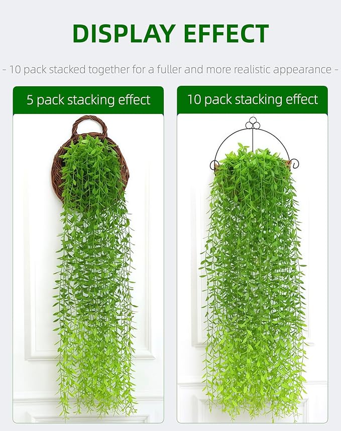 5 Pack Artificial Hanging Willow Vine (3.3ft) - Fake Greenery Plants for Indoor/Outdoor Decor, Wedding & Photography - Green Tail Design (No Basket Included)
