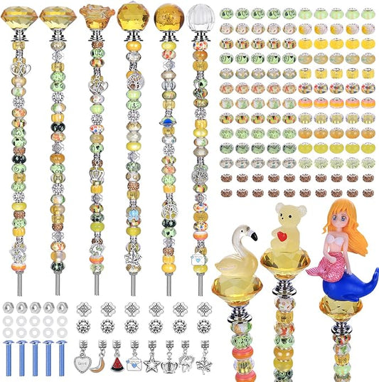 158 Pcs DIY Fairy Wand Garden Stakes Kit,Multiple Color Scheme European Beads Crystal Diamond Tops and 12 or 10 Inch Threaded Rods,Stainless Steel Stakes with Diamond Toppe (Lenmon)