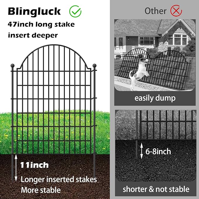 5 Panels Decorative Outdoor Garden Fencing for Yard, 40in (H) x 11.8ft (L) No Dig Animal Barrier Fence, Rustproof Metal Wire Dog Fences Outdoor Panel Border with Temporary Ground Stakes