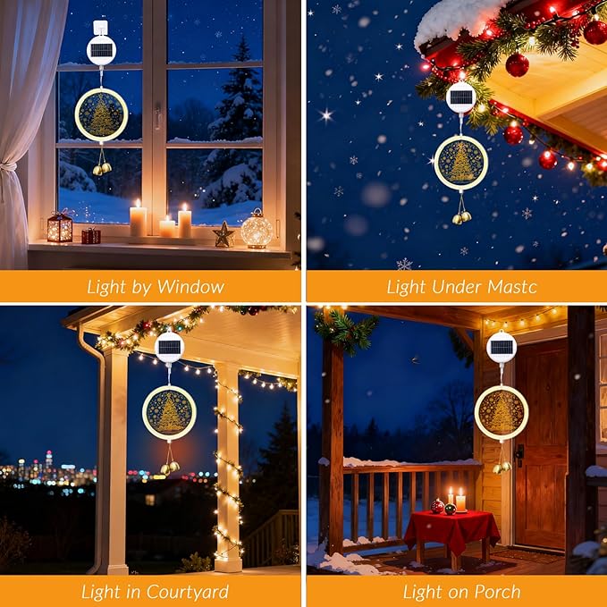 Solar Hanging Lights - Outdoor Indoor Christmas Decorations for Window, Garden, Patio, Porch,Holiday Home Decor, (Glowing Tree)