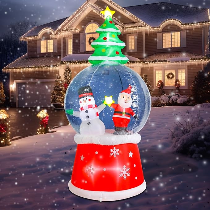 WONDER GARDEN 7.68 FT Christmas Inflatable Outdoor Decorations Christmas Santa & Snowman Snow Globe Blow Up Yard Decorations with LED Lights for Xmas Holiday Party Garden Patio Lawn Decor