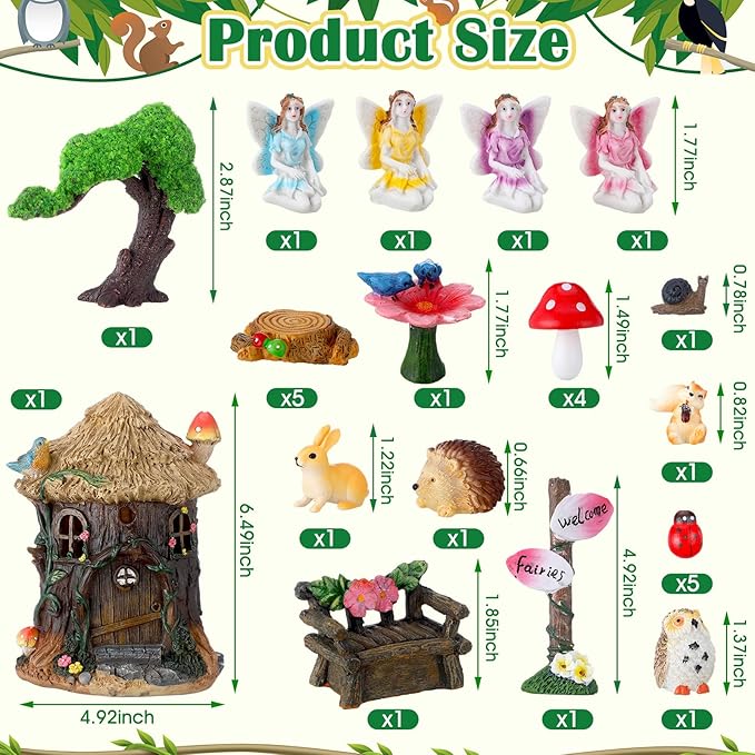 Leyndo 28 Pcs Solar House Garden Accessories Fairy Light up Fairy Figures Garden Kit Resin Miniature Mushroom House Figures Micro Landscape Ornaments(Retro)