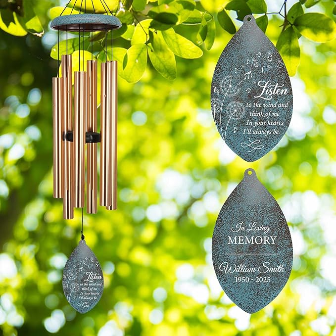 ASTARIN Custom Memorial Wind Chimes, Three Colors Personalized Sympathy Wind Chime for Loss Lover, Commemorative Wind Chime Deep Tone for Condolences/Funeral