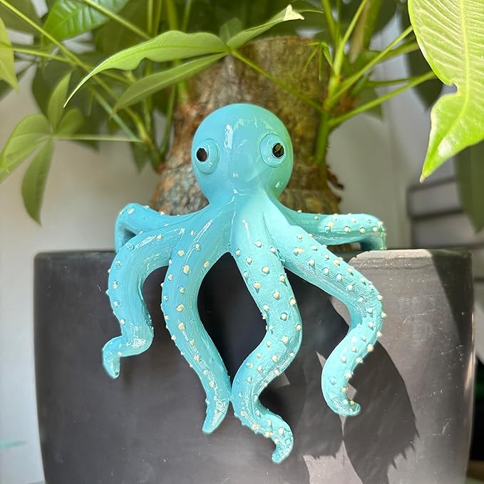 Cute Climbing Octopus Flower Pot Huggers, Animal Figurines Plant Decorations for Pots, Resin Flower Pot Decorations, Fairy Garden Accessories, Fish Tank Planter Edge Craft Decor (Octopus)