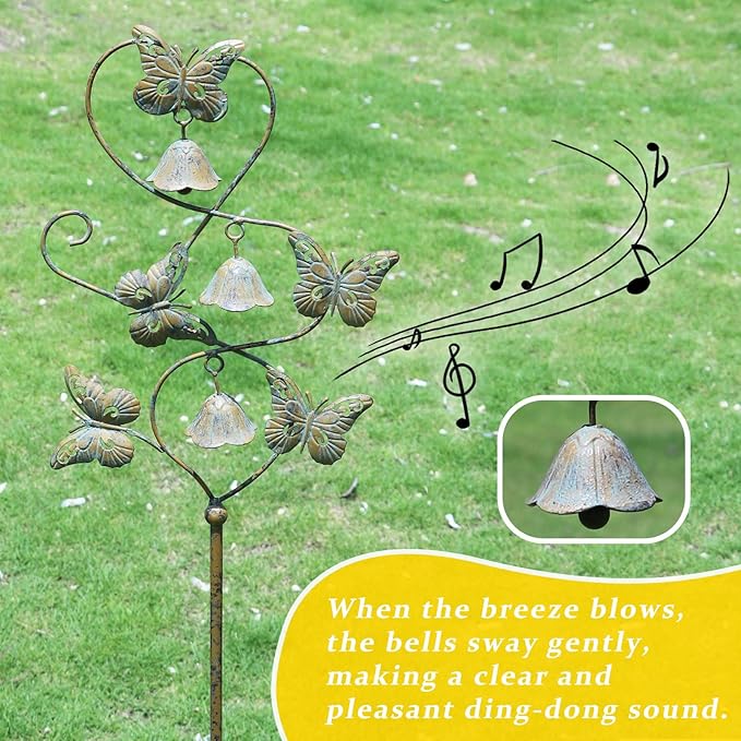 Butterflies Garden Stakes with Bells - Decorative Outdoor Yard Art, Decorative Garden Stakes for Outside Garden, Patio, Flower Bed, Pathway.