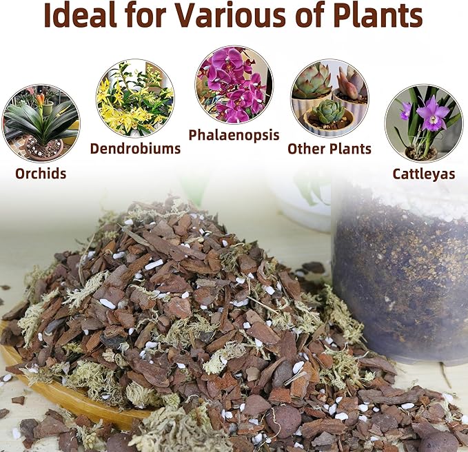 Orchid Bark Potting Mix 29 Quart, Mix Pine Bark, Organic Perlite, Sphagnum Moss and Leca Clay Pebbles for Plants, Orchid Fertilizer Garden Soil for Root Development