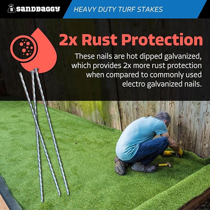 Sandbaggy 18" Heavy Duty Galvanized Artificial Turf Stakes - Spiral Landscape Nails - Ground Spikes/Pins, Synthetic Grass, Lawn, Edging, Weed Barrier Fabric (18 inch - Ultra Heavy Duty, 25, Count)