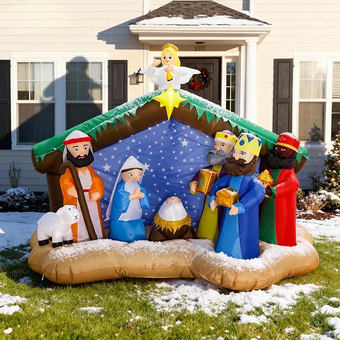 8.5 FT Christmas Inflatables Nativity Scene Outdoor Decorations, Christmas Blow Up Yard Decorations Nativity Sets for Garden Lawn Xmas Decor