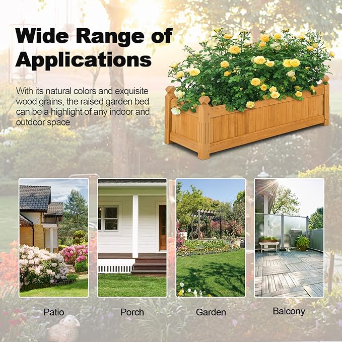 S AFSTAR Wooden Raised Garden Bed, Outdoor Rectangular Plant Box W/Drainage Holes, Wood Raised Planter for Vegetable Fruit Flower, Rise Planter Container for Yard Patio Garden 43.5" L x 16" W x 14" H